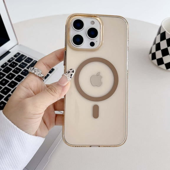 for iPhone 16 Pro Case, Compatible with Mag-Safe, Shockproof Military-Grade Protection, Magnetic Anti-fall Rugged Phone Case for iPhone 16 Pro, Classic Hybrid Transparent Case,Gold