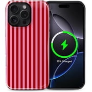 for iPhone 16 Pro Case, Compatible with MagSafe, Cute Fashion Striped Aesthetic Retro Design for Women Girls, Soft TPU Durable Protection Case for iPhone 16 Pro-Red