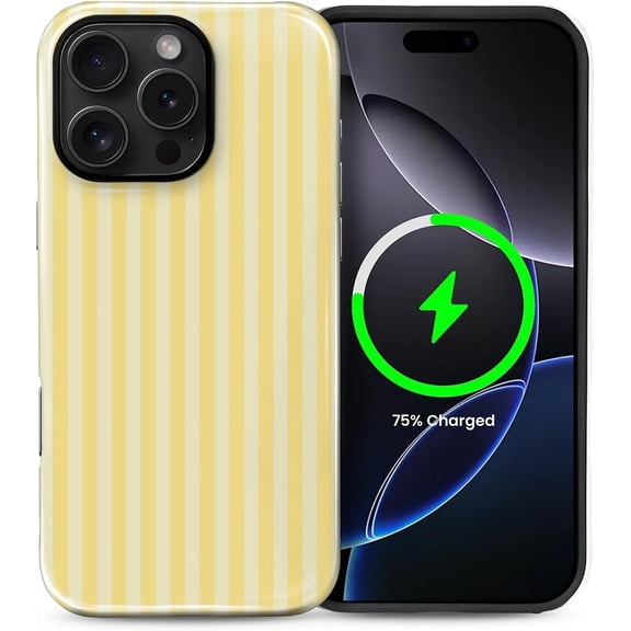 for iPhone 16 Pro Case, Compatible with MagSafe, Cute Fashion Striped Aesthetic Retro Design for Women Girls, Soft TPU Durable Protection Case for iPhone 16 Pro-Yellow