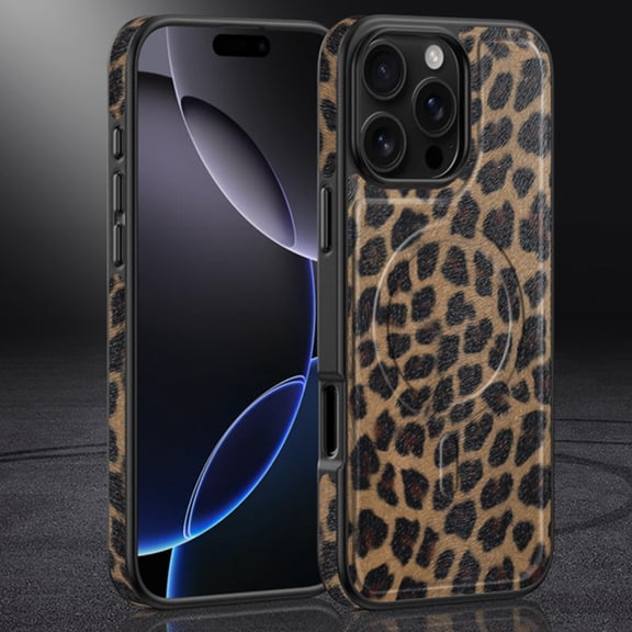 For iPhone 16 Pro Case Compatible with MagSafe, Luxury Slim Shockproof Protective Cover with Leopard Print & Carbon Fiber Texture, Magnetic Phone Case for Women and Men,A