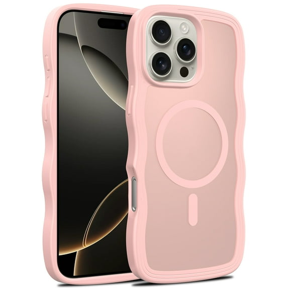 for iPhone 16 Pro Case Compatible with MagSafe, Wave Texture Frame Ultra Slim Back Cover, TPU+PC Hybrid Anti-Scratch Shockproof Protective Case, Lightweight & Anti-Fingerprint, Pink