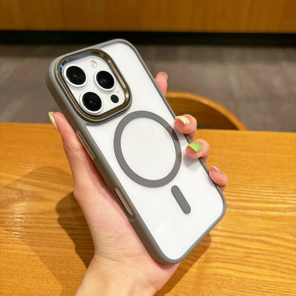 for iPhone 16 Pro Case, Compatible with Magsafe, Luxury Anti-Scratch Phone Case Magnetic Clear, Thin Slim Hard Shell Plastic & Shockproof Silicone Bumper for iPhone 16 Pro, Gray