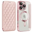 thumbnail image 1 of for iPhone 16 Pro Case Compatible with Magsafe, Slim Fit Flip Protective PU Leather Wallet Case with RFID Blocking Card Slot Build-in Len Protector for iPhone 16 Pro, Pink, 1 of 8