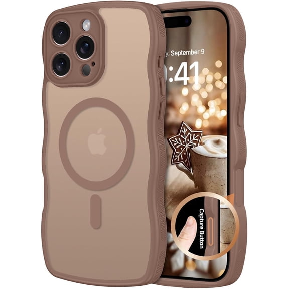 for iPhone 16 Pro Case, Compatible with Magsafe Wave Frame Design Translucent Matte Back TPU Bumper Protective Magnetic Phone Case iPhone 16 Pro, Desert Titanium(Brown)