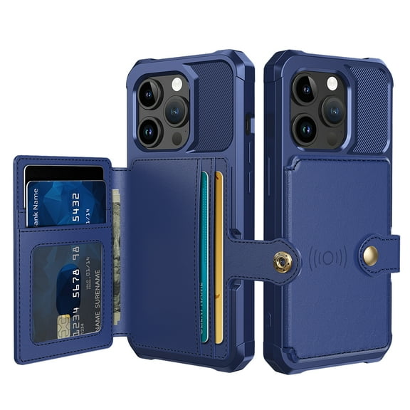 for iPhone 16 Pro Case with Credit Card Holder, Magnetic Back Flip Case PU Leather Wallet Cover for Women Men, All-Round Shockproof Rugged Protective Phone Case for iPhone 16 Pro, Blue