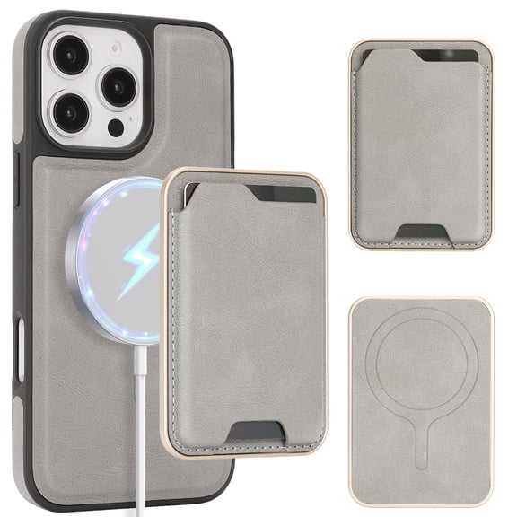 For iPhone 16 Pro Case with Credit Card Holder,for iPhone 16 Pro Max Phone Premium Leather Case Removable Wallet Compatible with MagSafe,Wallet Detachable 2-in-1 Women Men,Gray