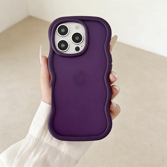 for iPhone 16 Pro Case, Curly Edge Design for Women Girls, Support Wireless Charging, Cute Wavy Phone Case Flexible TPU+PC Shockproof Matte Frosted Protective Cover for iPhone 16 Pro, Purple