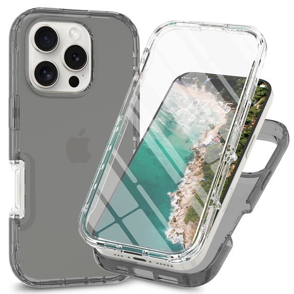 for iPhone 16 Pro Case, Full-Body Sturdy Shockproof Clear Case with HD Screen Protector Shock Resistant Hybrid Transparent TPU Bumper Protective Cover for iPhone 16 Pro, Black