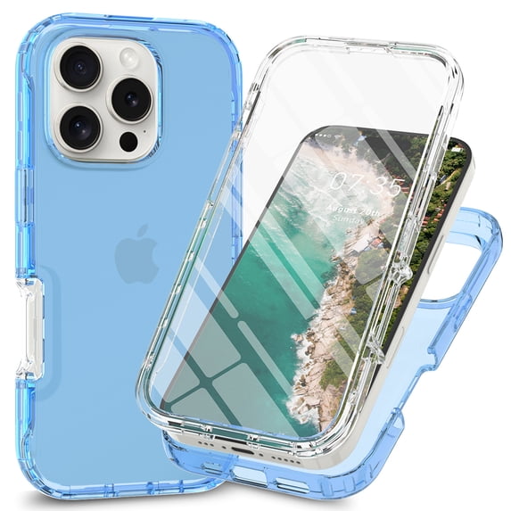 for iPhone 16 Pro Case, Full-Body Sturdy Shockproof Clear Case with HD Screen Protector Shock Resistant Hybrid Transparent TPU Bumper Protective Cover for iPhone 16 Pro, Blue