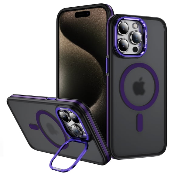 for iPhone 16 Pro Case with Invisible Metal Lens Stand, Color-Frame Anti-Drop Shockproof Slim Phone Case Compatible with Mag-Safe, Skin-Feel Magnetic Phone Cover for iPhone 16 Pro, Purple