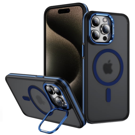 for iPhone 16 Pro Case with Invisible Metal Lens Stand, Color-Frame Anti-Drop Shockproof Slim Phone Case Compatible with Mag-Safe, Skin-Feel Magnetic Phone Cover for iPhone 16 Pro, Blue