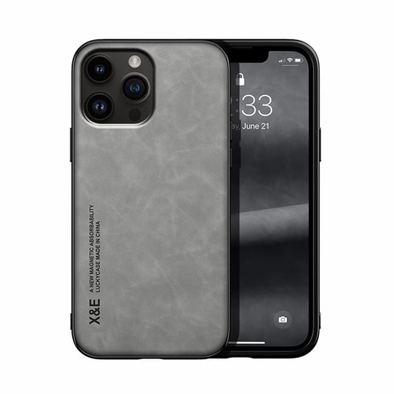 for iPhone 16 Pro Case Leather, Classic Elegant Premium Business Vegan PU Non-Slip Grip Shockproof Magnetic Car Protective Cover Men Women Phone Cases for iPhone 16 Pro,Lightgray