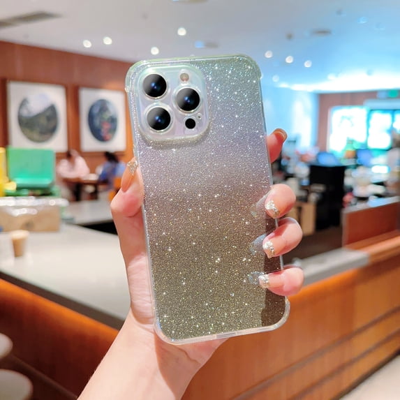 for iPhone 16 Pro Case, Luxury Glitter Paper Sparkle Transparent Colorful Gradient TPU Skin Cover Drop Protection Shockproof Back Case Cover for iPhone 16 Pro, Black