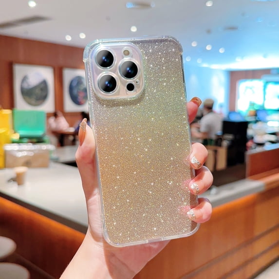 for iPhone 16 Pro Case, Luxury Glitter Paper Sparkle Transparent Colorful Gradient TPU Skin Cover Drop Protection Shockproof Back Case Cover for iPhone 16 Pro, Gold