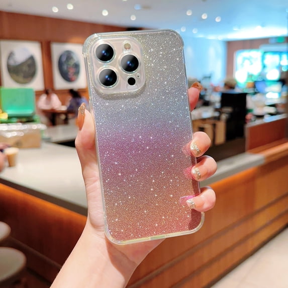 for iPhone 16 Pro Case, Luxury Glitter Paper Sparkle Transparent Colorful Gradient TPU Skin Cover Drop Protection Shockproof Back Case Cover for iPhone 16 Pro, Pink