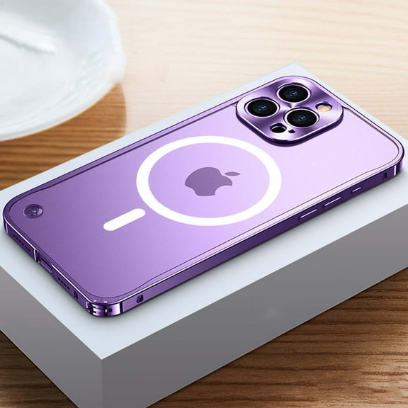 for iPhone 16 Pro Case Magnetic Phone Case Compatible with Mag-Safe, Aluminum Alloy Bumper Frame Hard PC Translucent Back Slim Shockproof Protective Case Cover for Men Women, Purple