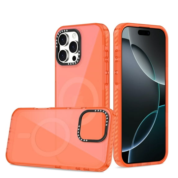 for iPhone 16 Pro Case Magnetic Phone Case Compatible with MagSafe, Soft TPU Bumper Hard Translucent Matte Back Slim Fit Grip Shockproof Protective Cover for Men Women Girls,Orange