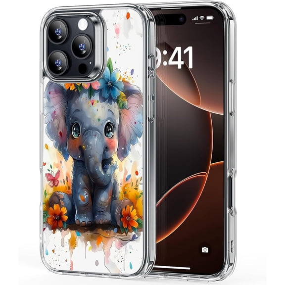 for iPhone 16 Pro Case Phone Case Clear 2024 6.3",Military Grade Scratch Hard PC and Soft TPU Dual Layer Shockproof Protection Cover | Cute Baby Elephant