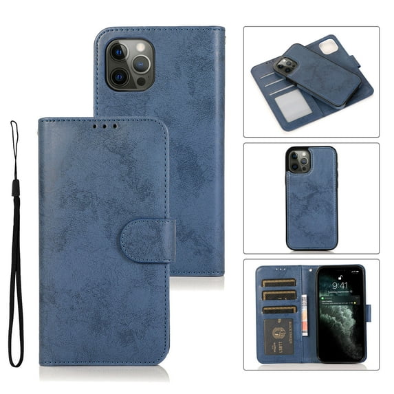 for iPhone 16 Pro Case, Phone Case Wallet Card Holder PU Leather Stand Flip Case Wrist Strap Magnetic Closure Shockproof Drop Protective Phone Case Cover for iPhone 16 Pro, Darkblue