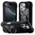 thumbnail image 1 of for iPhone 16 Pro Case with Ring Stand, Heavy Duty Military Grade Rugged Shockproof Silicone Rubber Magnetic Kickstand Holder Case for Women Girls For iPhone 16 Pro, Black, 1 of 6