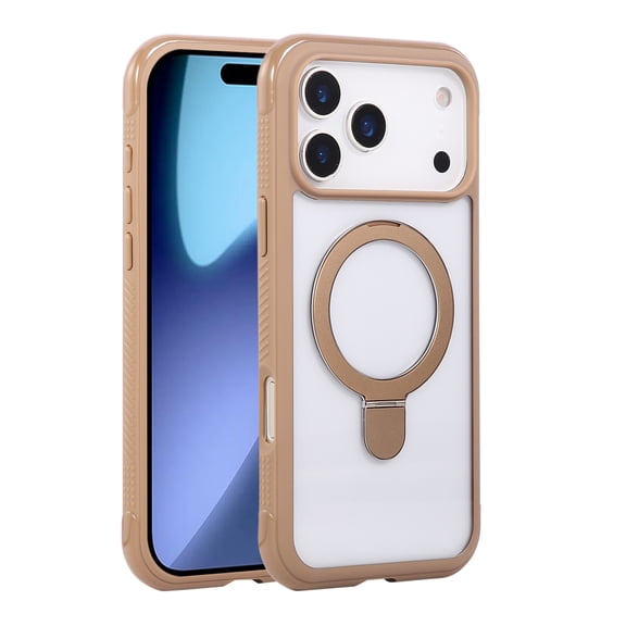 for iPhone 16 Pro Case with Stand, Built-In 360° Rotation Ring Kickstand, Compatible with MagSafe, Luxury Ultra Slim Drop Protective Lightweight Non-Slip Bumper Frame Phone Cover, Brown