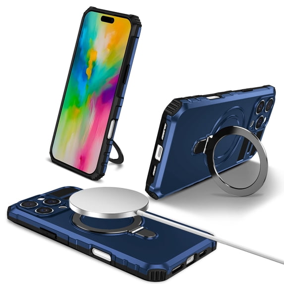 for iPhone 16 Pro Case with Stand, Magnetic Rugged Military Grade Shockproof Portective Case Compatible with MagSafe Wireless Charger&Magnetic Car Mount Holder For iPhone 16 Pro,Royalblue