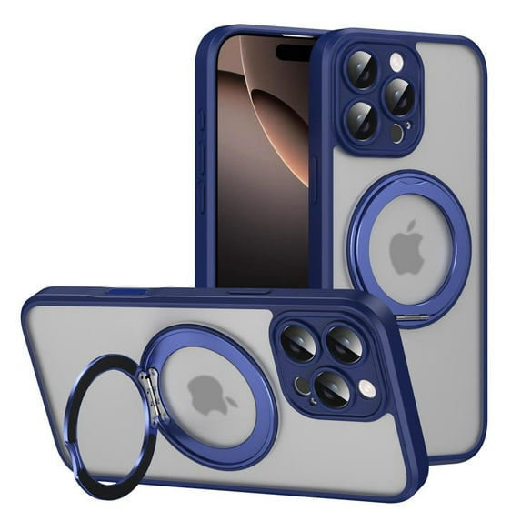 for iPhone 16 Pro Case with Stand, Support Magnetic Wireless Charger, Translucent Back, Magnetic Ring Holder & Protective Bumpers, Non-Yellowing Case with Camera Control Capture Button - Blue