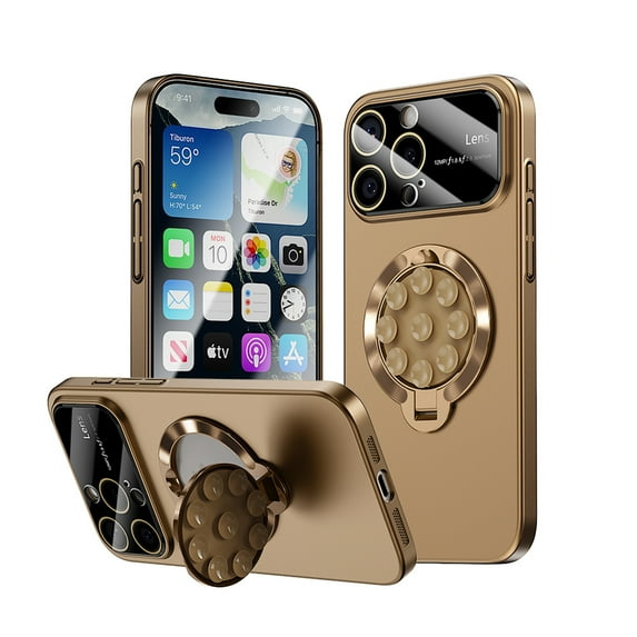 for iPhone 16 Pro Case with Suction Cup, Military Grade Drop Protection, Compatible with MagSafe, Built-in Stand & Camera Lens Protector, Magnetic Hard Phone Case for iPhone 16 Pro, Bronze