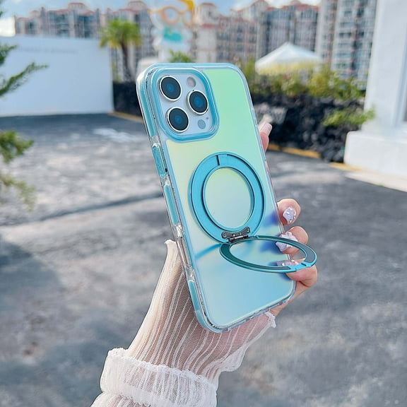 for iPhone 16 Pro Case, TPU + PC Material Protective Cover, Compatible with MagSafe, Ring kickstand Luxury Drop Protective Lightweight Ultra Slim Anti-Scratch Candy Color Phone Case, Blue