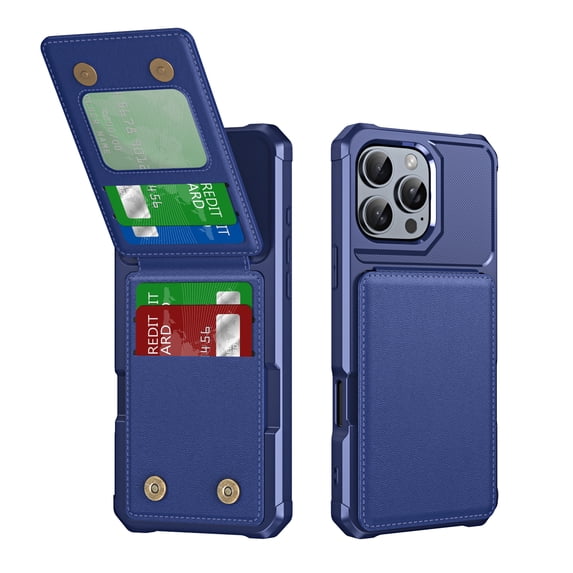 for iPhone 16 Pro Case Wallet Credit Card Holder, Back Pocket Slot Flip Stand Phone Cover Premium PU Leather TPU Bumper Anti-Scratch Protective Rugged Shell for iPhone 16 Pro, Darkblue