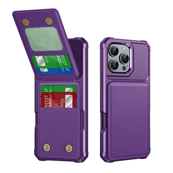 for iPhone 16 Pro Case Wallet Credit Card Holder, Back Pocket Slot Flip Stand Phone Cover Premium PU Leather TPU Bumper Anti-Scratch Protective Rugged Shell for iPhone 16 Pro, Purple