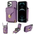 thumbnail image 1 of for iPhone 16 Pro Case Wallet with Shoulder Strap for Women - Crossbody Lanyard,Zipper Pocket,Credit Card Holder,Shockproof - Metal Buckle Closure Premium PU Leather Case, Purple, 1 of 7