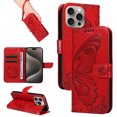 thumbnail image 1 of for iPhone 16 Pro Case Wallet for Women, Flip Folio Cover with Butterfly Pattern PU Leather Stand Card Holder Slots Wrist Strap Protective Phone Case for iPhone 16 Pro, Red, 1 of 8
