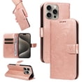 thumbnail image 1 of for iPhone 16 Pro Case Wallet for Women, Flip Folio Cover with Butterfly Pattern PU Leather Stand Card Holder Slots Wrist Strap Protective Phone Case for iPhone 16 Pro, Rosegold, 1 of 8