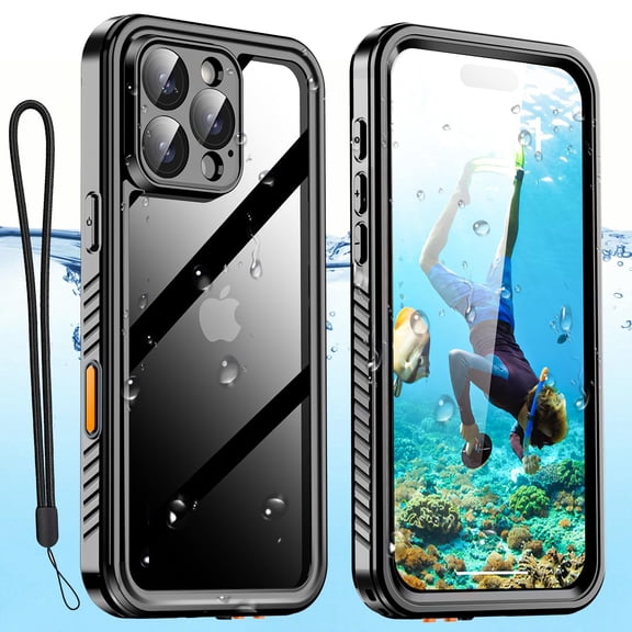 For iPhone 16 Pro Case Waterproof, Clear Water Proof Built-in Screen Protector Shockproof Dustproof Snowproof Full Body Rugged Underwater Phone Case with Lanyard
