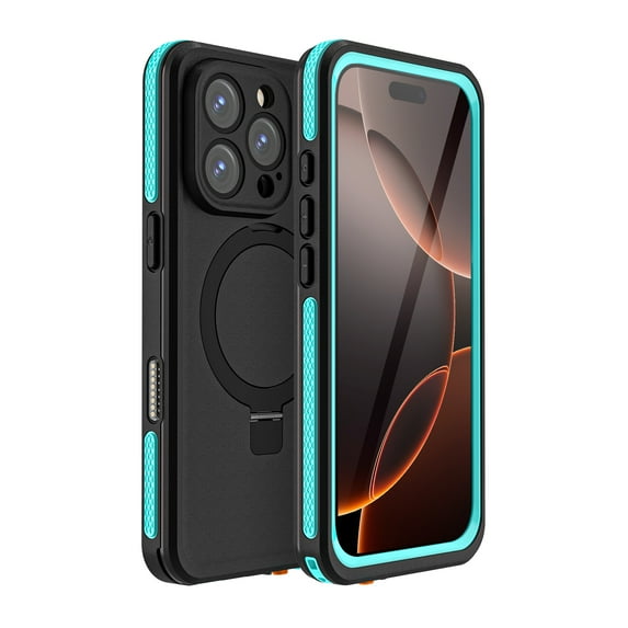 for iPhone 16 Pro Case Waterproof Shockproof Rugged Cover with Magnetic Ring Kickstand, TPU+PC Full Body Protection, Anti-Drop Dustproof Slim Phone Case for iPhone 16 Pro, Grassblue