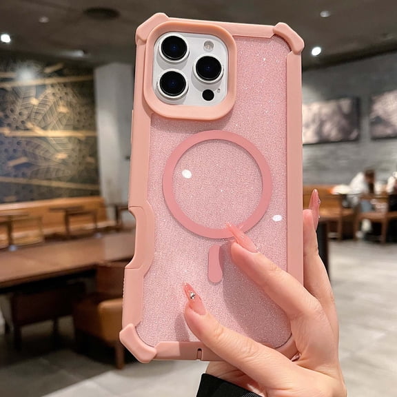 for iPhone 16 Pro Case for Women Girls,Cute Bling Sparkle Glitter Magnetic Compatible with MagSafe Shockproof Anti-Scratch Camera Protection Silicone Bumper Case for iPhone 16 Pro,Rosegold