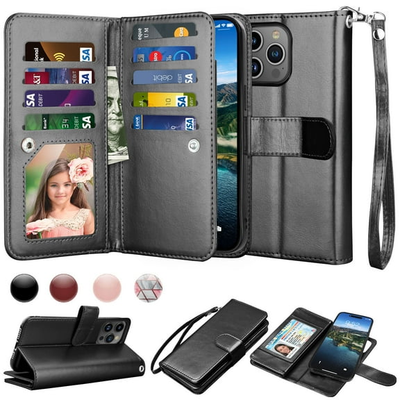 iPhone 16 Pro Case,for iPhone 16 Pro Wallet Phone Case,Takfox PU Leather Magnetic Detachable Card Holders Shockproof Kickstand Protective [Flip Folio Cover] for iPhone 16 Pro - Black