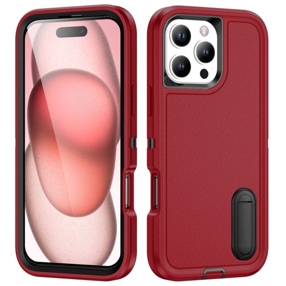 for iPhone 16 Pro Case, iPhone 16 Pro Phone Case with Built in Kickstand, Shockproof/Dustproof/Drop Proof Heavy Duty Military-Grade Rugged Protective Cover for iPhone 16 Pro,Red,For iPhone 16 Pro