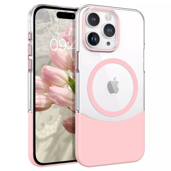 for iPhone 16 Pro Clear Case, Compatible with Mag-Safe, Military-Grade Drop Protection, Slim Fit Magnetic Phone Case for iPhone 16 Pro, TPU Bumper Shockproof Protective Cover, Pink