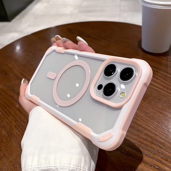 for iPhone 16 Pro Clear Case, Magnetic Case Compatible with MagSafe Wireless Charging, Shockproof Military-Grade Protection Hybrid Magnetic Transparent Phone Case for iPhone 16 Pro, Pink