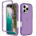thumbnail image 1 of for iPhone 16 Pro Clear Case, [Military Grade Drop Protection], Transparent Heavy Duty Flexible TPU Hard PC Shockproof Anti-Fall Protection Cover for iPhone 16 Pro Phone Case, Purple, 1 of 6