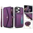 thumbnail image 1 of For iPhone 16 Pro Crossbody Wallet Phone Case,Magnetic Detachable Flip,With Shoulder Strap&Wrist Strap,Zipper Pocket,Card&Cash Slots,PU Leather Shockproof Rugged Phone Case,Purple, 1 of 9