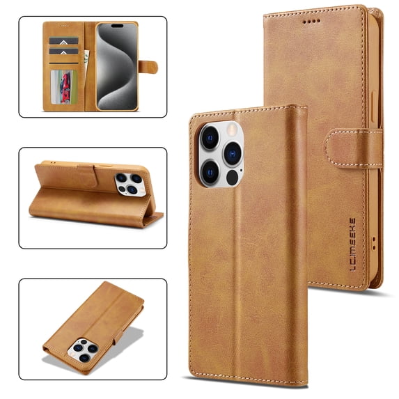 for iPhone 16 Pro Flip Wallet Case, Classic Card Slots Kickstand Strong Magnetic Premium PU Leather Drop Protective Shockproof Phone Case for iPhone 16 Pro, Yellow