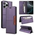 thumbnail image 1 of For iPhone 16 Pro Flip Wallet Phone Case,[RFID Blocking]PU Leather Magnetic Folio Cover,With Card Slots,Flip Folding Kickstand,Shockproof TPU Anti-fall Rugged Phone Case Cover,Purple, 1 of 9
