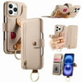 thumbnail image 1 of for iPhone 16 Pro Folio Flip Wallet Case, PU Leather Zipper Pocket Card Slots RFID Blocking Wristband Bracket, with Diamond Finger Ring Full Body Protection for iPhone 16 Pro - Khaki, 1 of 10