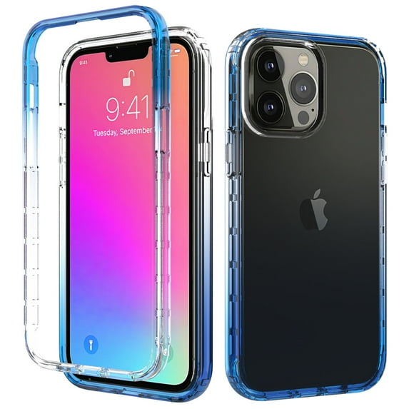 For iPhone 16 Pro Gradient Transparent Case,2-in-1 Design,Shockproof Anti-fall Rugged Crystal Transparent Ultra Slim Bumper Protective Thin Fit Phone Case for iPhone 16 Pro,Blue