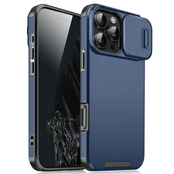 for iPhone 16 Pro Heavy Duty Case with Camera Sliding Cover, Support Wireless Charging Hybrid TPU & PC Smoothly Anti-Fingerprint Slim Case Compatible with iPhone 16 Pro, Blue