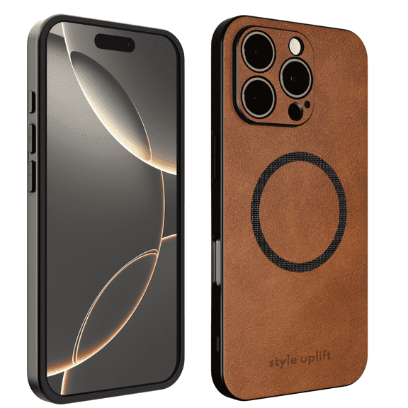 iPhone 16 Pro Leather Case – Magnetic Tan Brown Vegan Leather Cover with MagSafe, Shockproof Slim Fit with Camera Protection – Apple iPhone 16 Pro Case, 6.3"