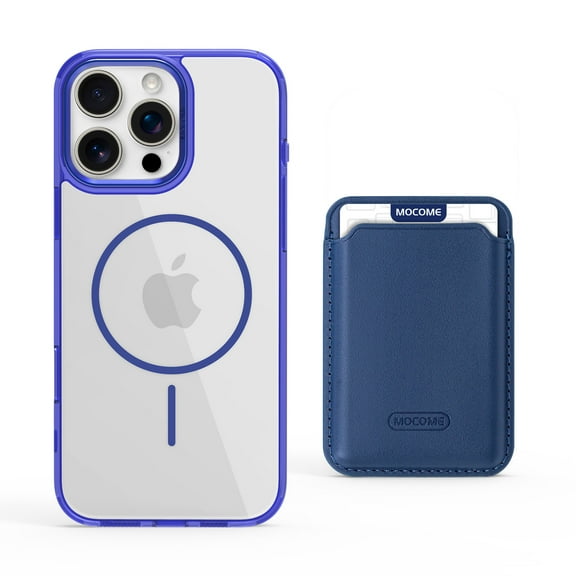 For iPhone 16 Pro Luxury Wallet Case,Compatible with MagSafe,Magnetic detachable Card Holder,Shockproof Protective Clear Transparent Thin Fit Anti-Scratch Phone Case,Darkblue